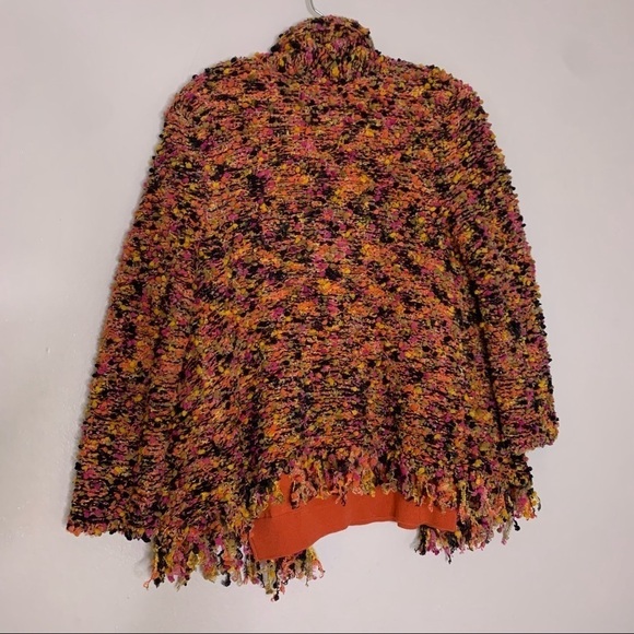 Ruby Rd Multi color popcorn knit open front fringe cardigan sweater large - Picture 3 of 4